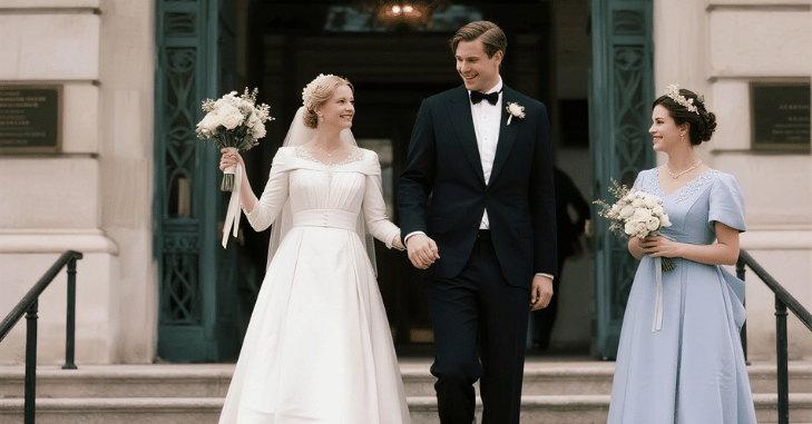Courthouse bride in a minimalist white midi dress